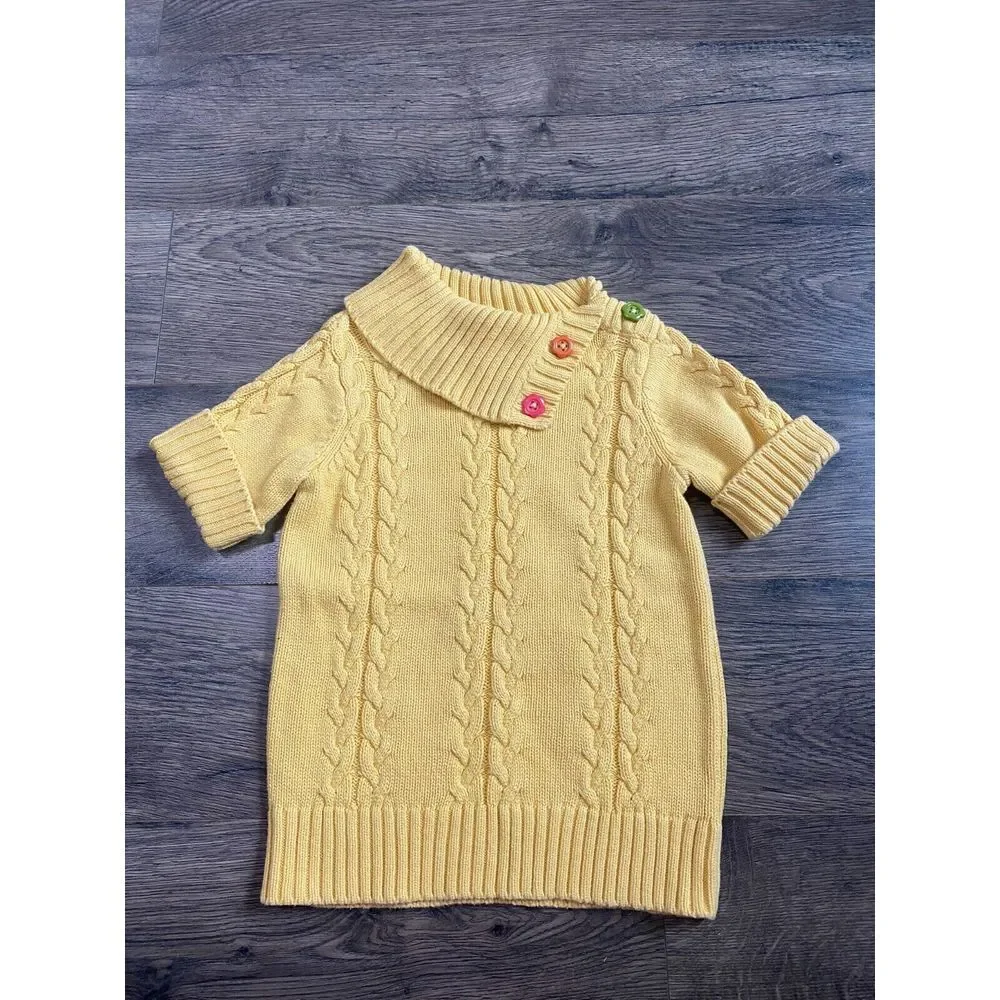 Kids Girls VTG Gymboree sweater cable knit button yellow short sleeve SZ S 5-6